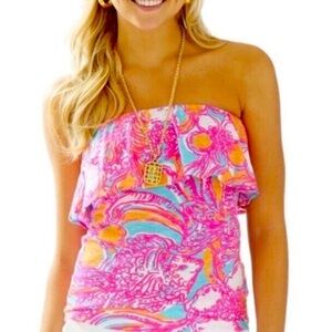 Lilly Pulitzer Wiley Ruffle Tube Top Shorley Blue Feeling Tanked Size Small